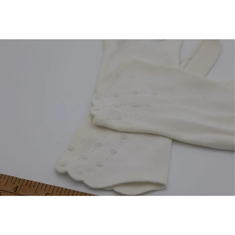 Vintage Hand Beaded White Dress Gloves Scalloped‎ Wrist Bridal 9.5”